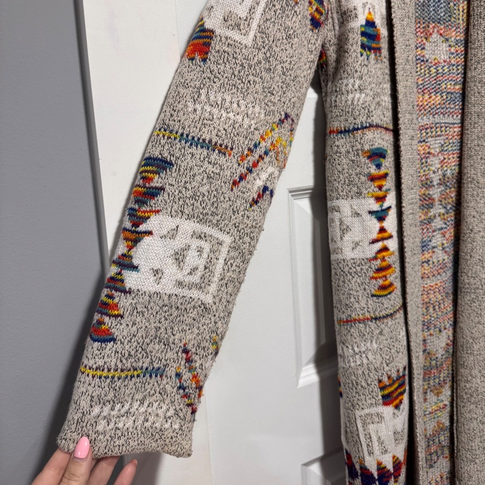 Northern Angel Long Open Front Southwest Pattern Cardigan Duster Sweater Large - Picture 3 of 7